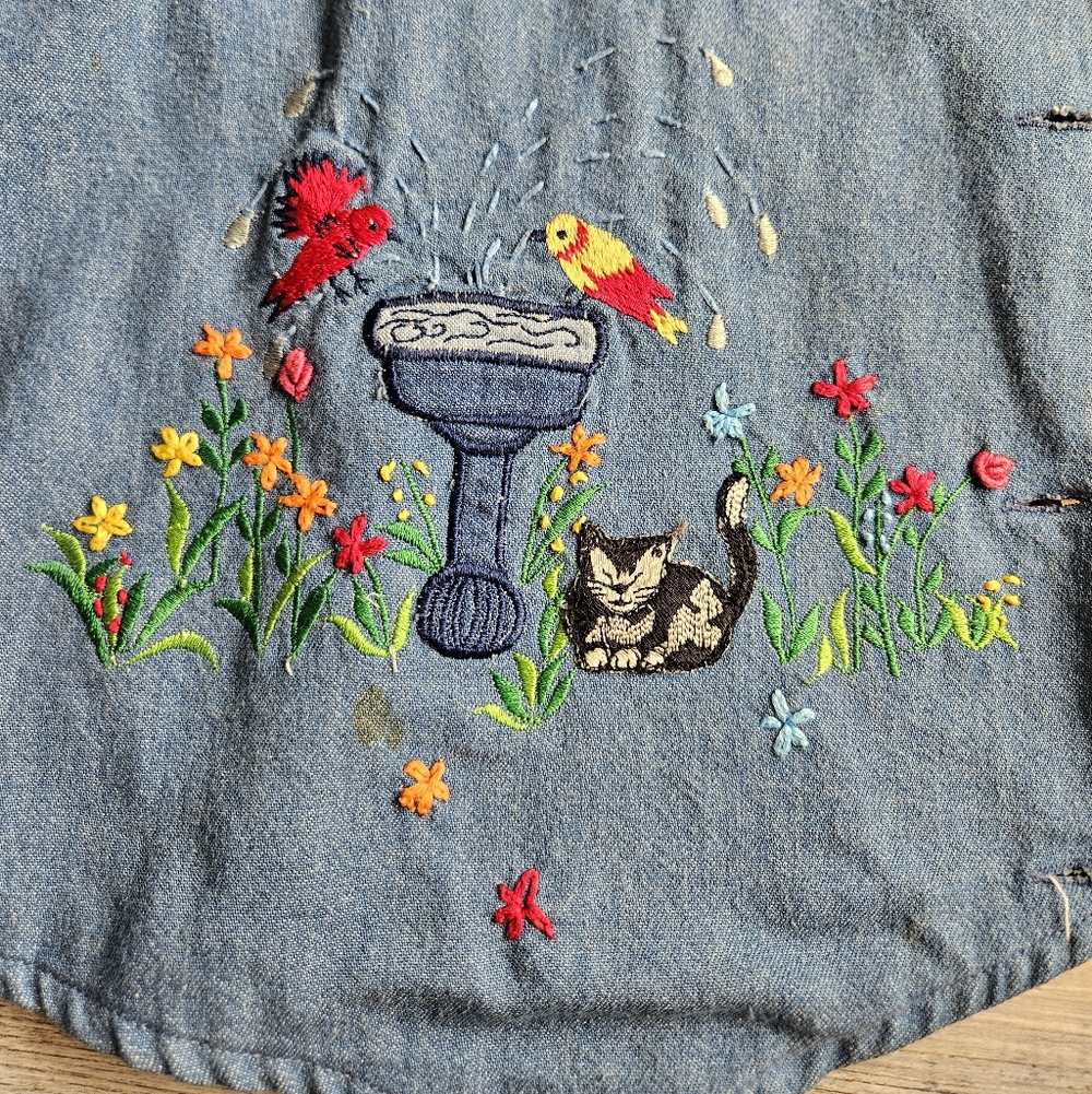 Casey & Max Vintage Women's Vest Size Large Cats In Garden Bird Bath Embroidery - Picture 9 of 14
